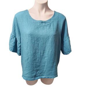 Viola Borghi linen shirt ruffle sleeve turquoise size Large Italy